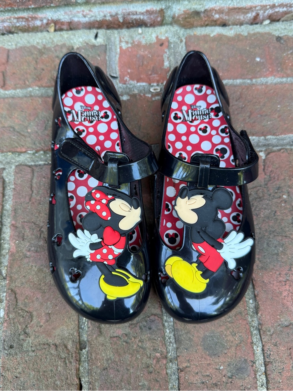 Disney Mickey and Minnie Mouse jelly Mary Jane Kissing flats Size 12
